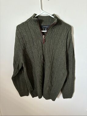 Gianetti Men’s Green Cable-Knit Quarter-Zip Wool Sweater